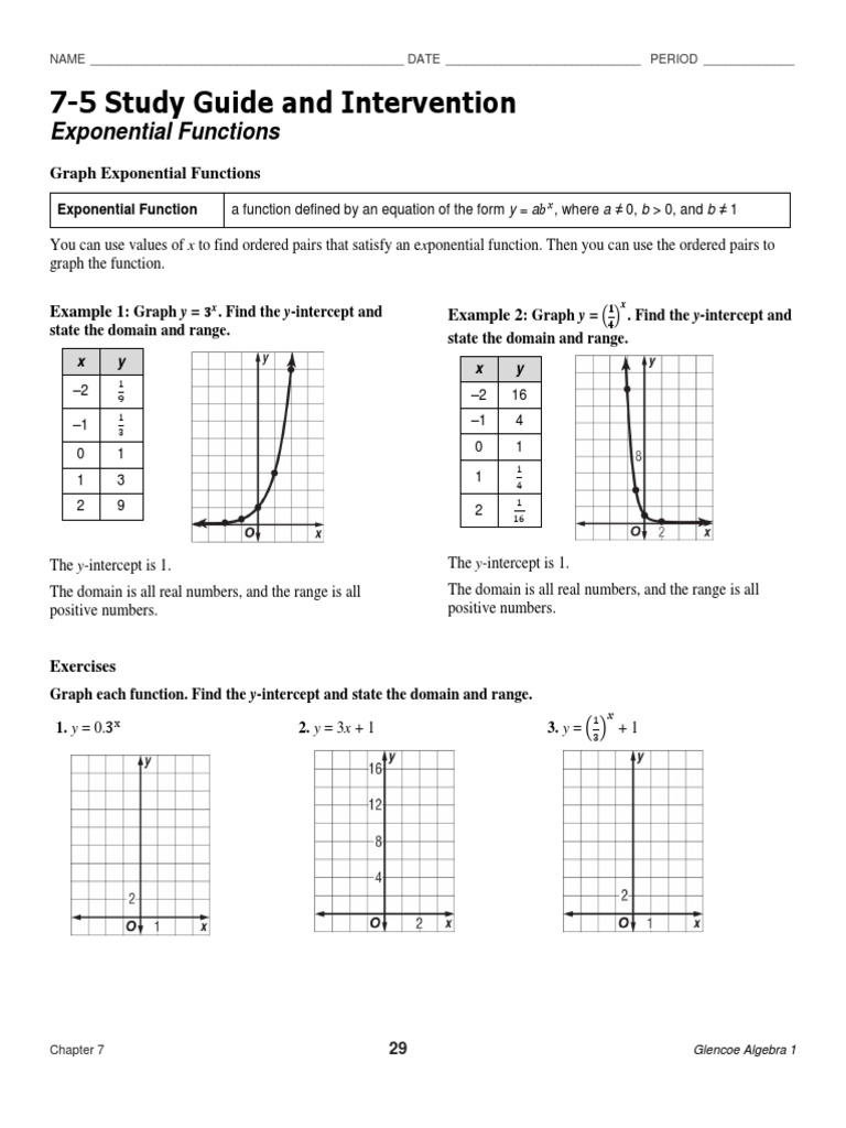 11 11 study guide and intervention exponential functions Pertaining To Graphing Exponential Functions Worksheet Answers