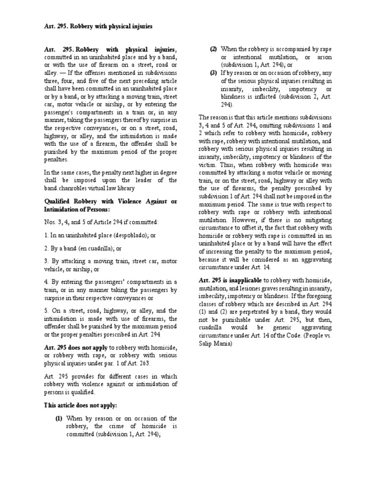 Robbery with Physical Injuries Explained | PDF | Larceny | Robbery
