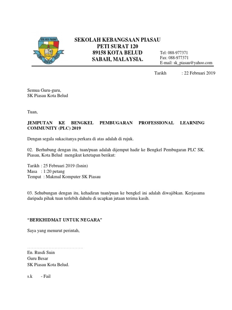 Surat Jemputan Bengkel Plc