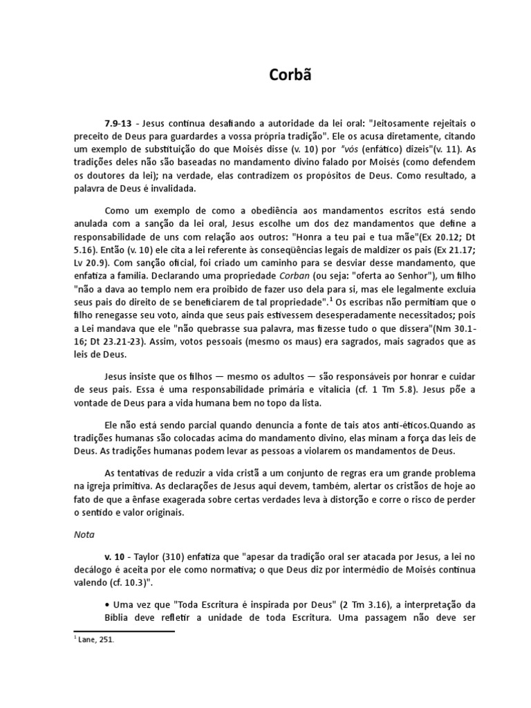 Corbã | PDF | Os Dez Mandamentos | Bíblia