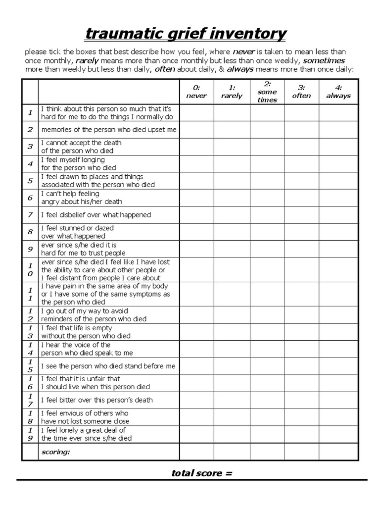 Assessment, Traumatic Grief, Tahoma Grief Psychological Trauma