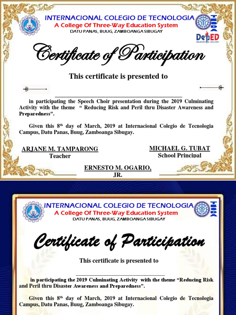 Speech Choir Certificate PDF