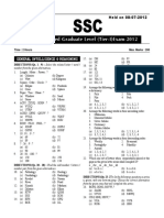 Combined Graduate Level (Tier-I) Exam-2012: General Intelligence & Reasoning