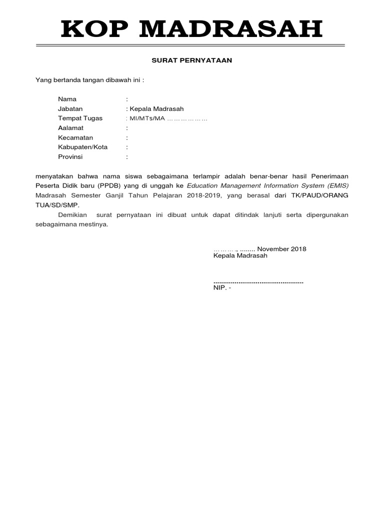 Contoh Surat Pernyataan PPDB EMIS 2019 | PDF