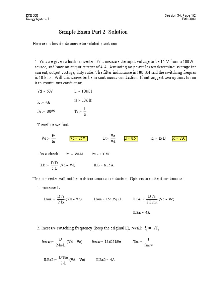 Sample Exam Part 2 Solution: ECE 320 Energy Systems I Session 34, Page ...