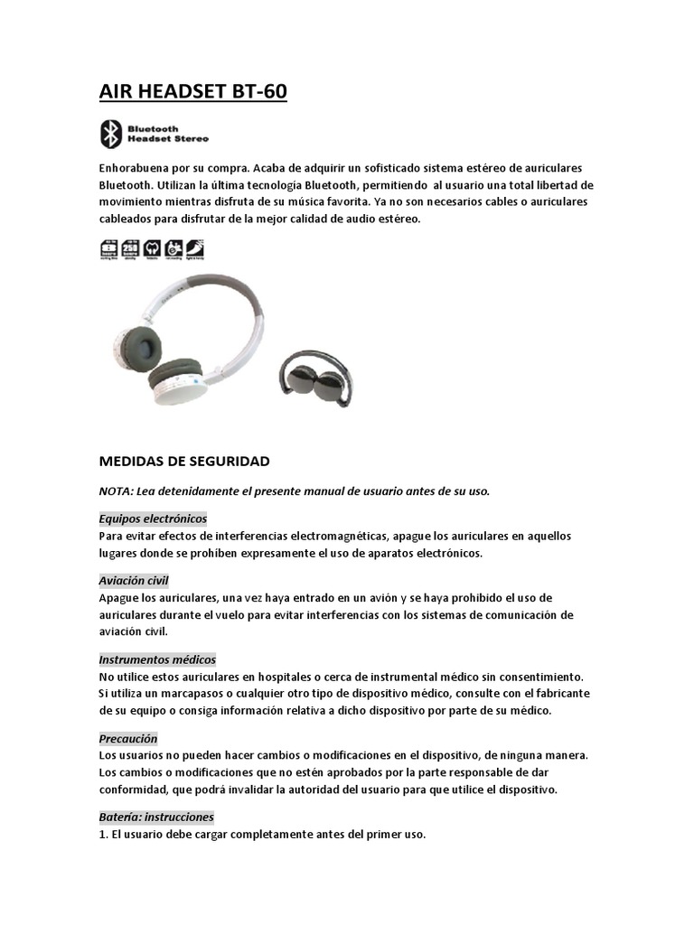 Manual de Usuario de Cascos BT 60, PDF, Auriculares