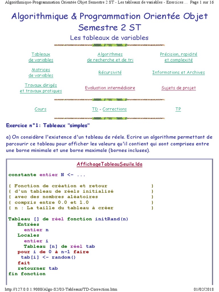Exercices sur Tableaux en Algorithmique | PDF | Moyenne | Nombre réel