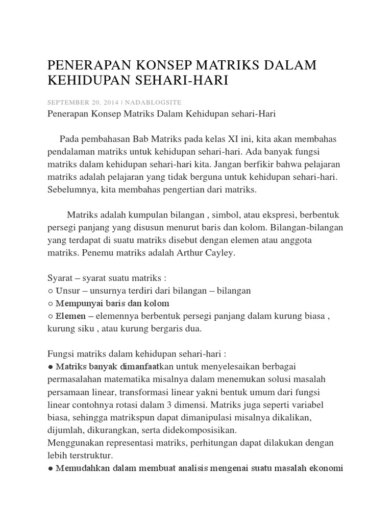Contoh Soal Matriks Dalam Kehidupan Sehari Hari - Bagikan ...