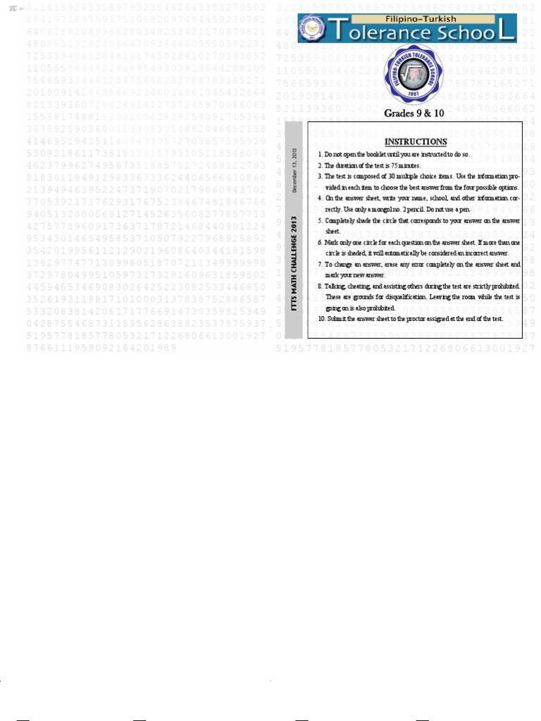 FTTS Math Challenge 2013 Instructions | PDF | Elementary Geometry ...