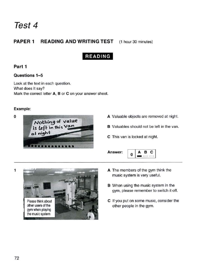 Cambridge Reading and Writing Full Exam Printable | PDF