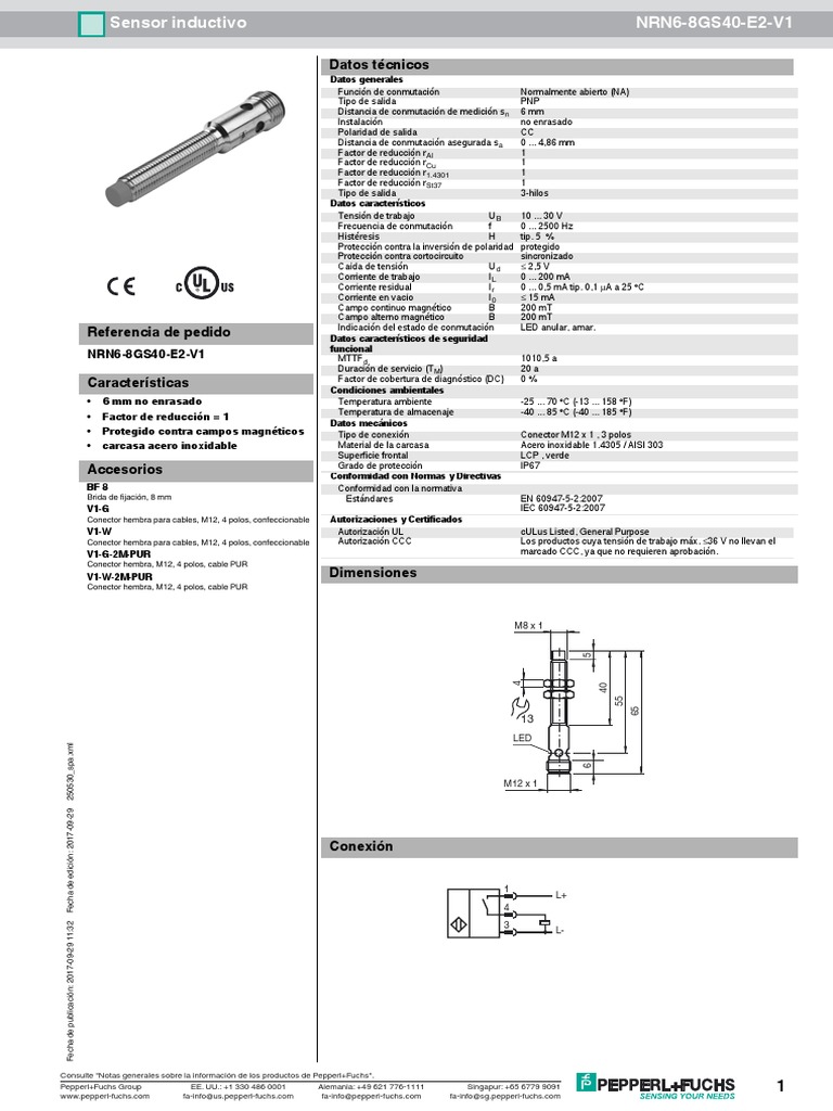 Sensor Inductivo NRN6-8GS40-E2-V1 | PDF | Ingenieria Eléctrica ...