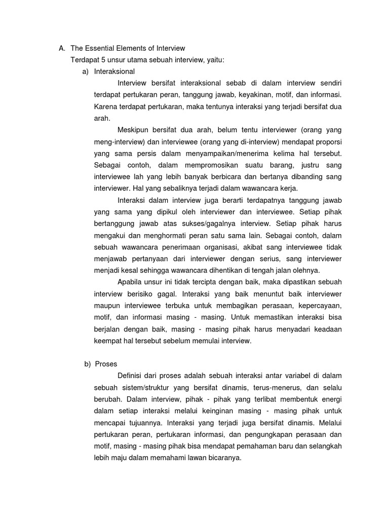 Unsur Utama dalam Proses Interview | PDF | Karier & Perkembangan ...