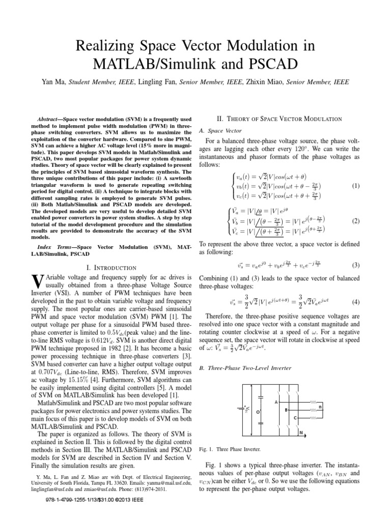 Realizing Space Vector Modulation in MATLAB/Simulink and PSCAD | PDF ...