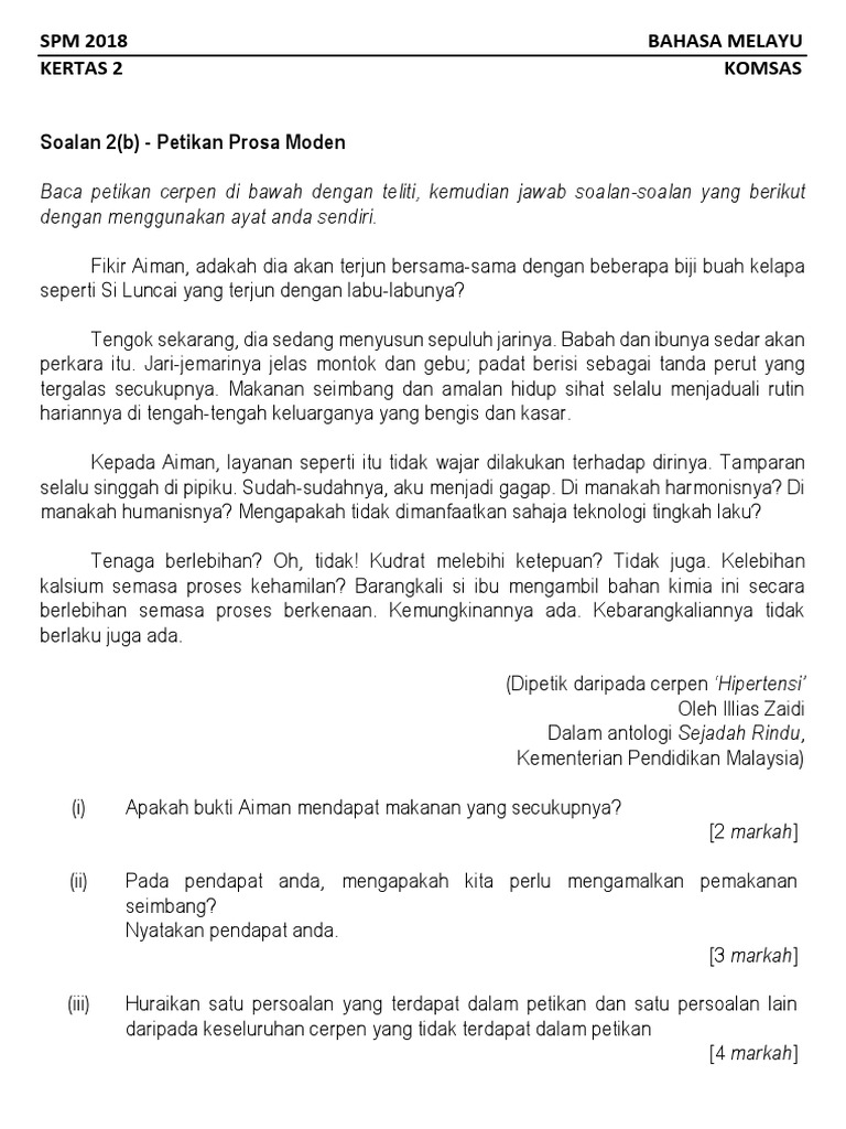 3 Koleksi Soalan Komsas 2b Percubaan Murid Pdf