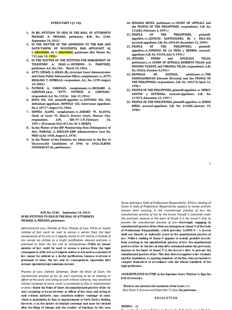 Ethics Cases 1 16 | PDF | Practice Of Law | Lawyer