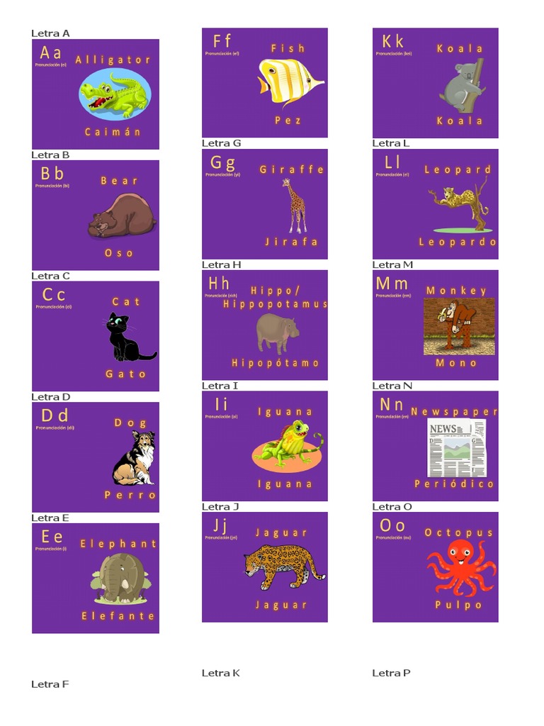 Abecedario en Inglés con Animales | PDF