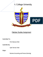 Govt. College University: Pakistan Studies Assignment