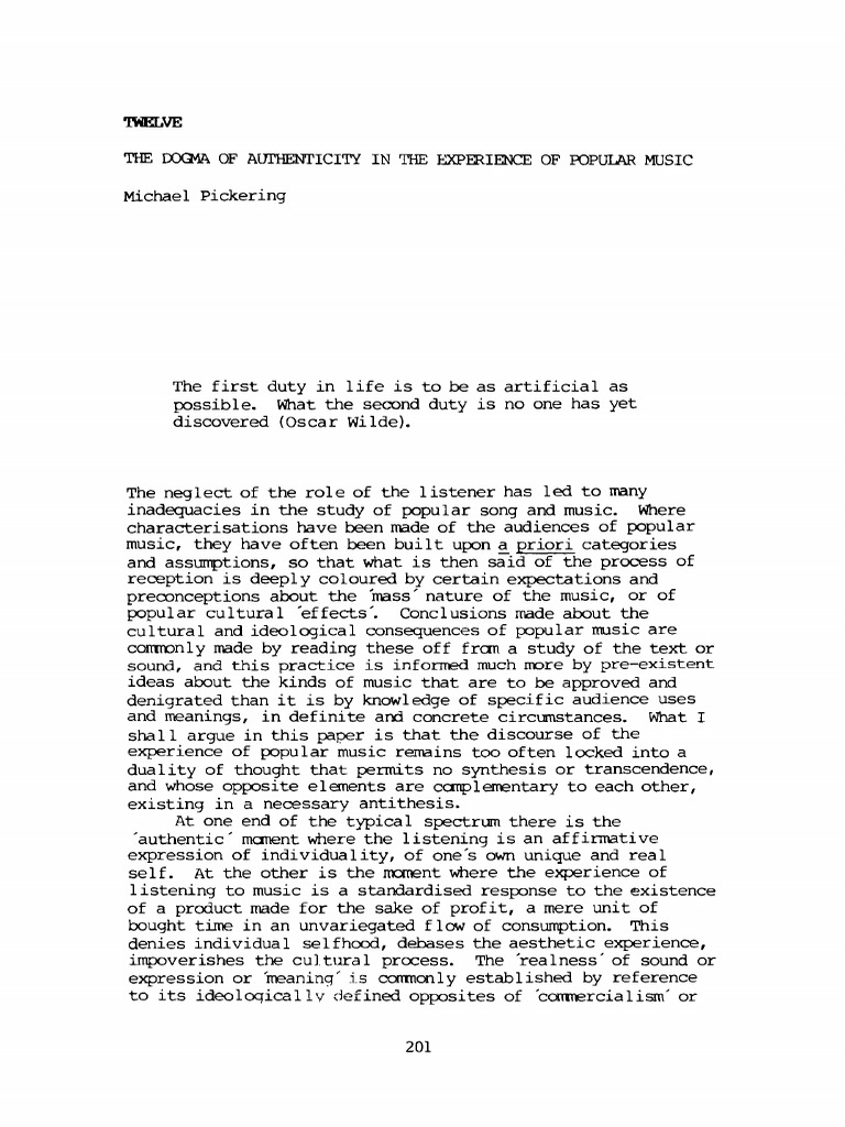 The Dogma of Authenticity in Experience The of Popular Music | PDF ...