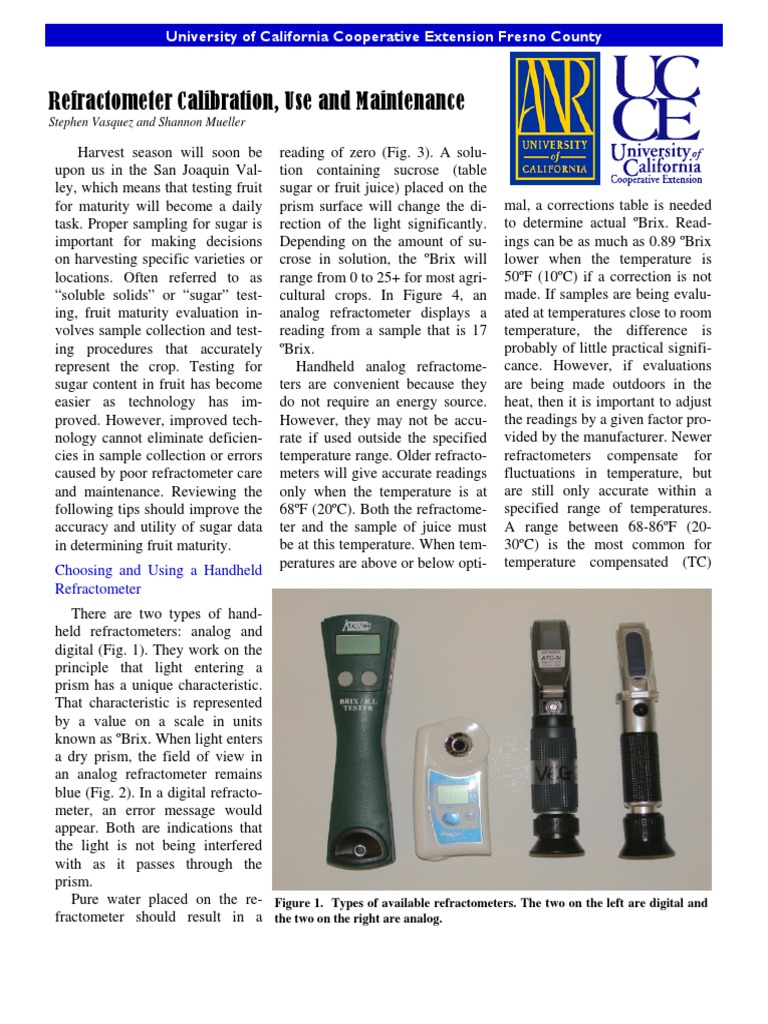 Refractometer Calibration, Use and Maintenance PDF PDF Purified