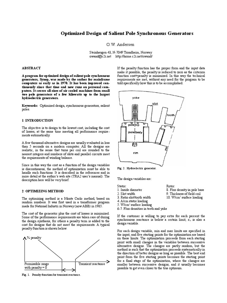 Optimized Design of Salient Pole Synchronous Generators: O.W. Andersen ...