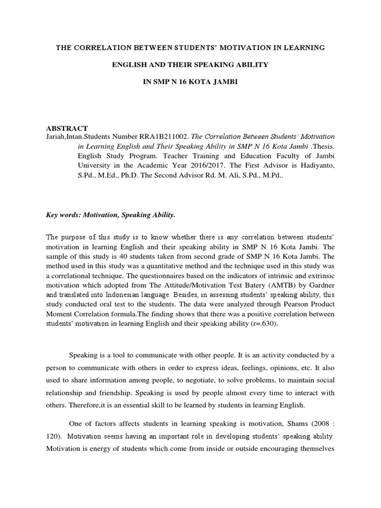 The Correlation Between Students' Motivation in Learning English and ...