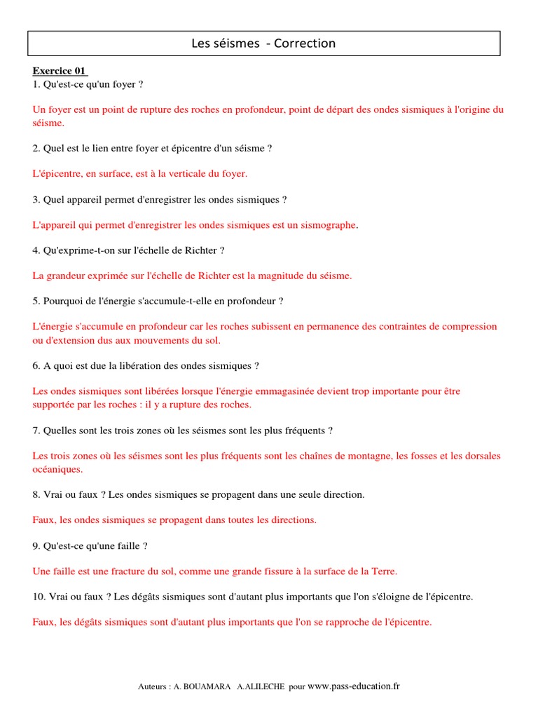 Les Risques Géologiques Svt 4ème Devoir Maison Correction Séismes - 4ème - Exercices Corrigés Remédiation - Géologie SVT |  PDF | Tremblements de terre | Tsunami