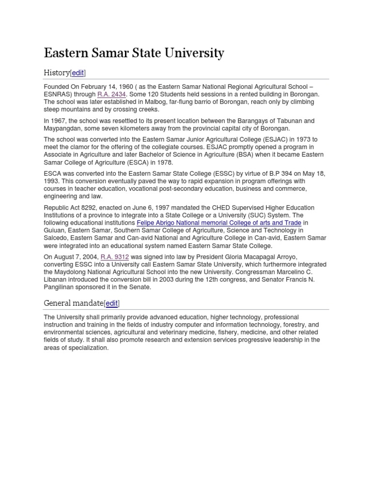 History of Eastern Samar State University | PDF | Academia | Behavior ...