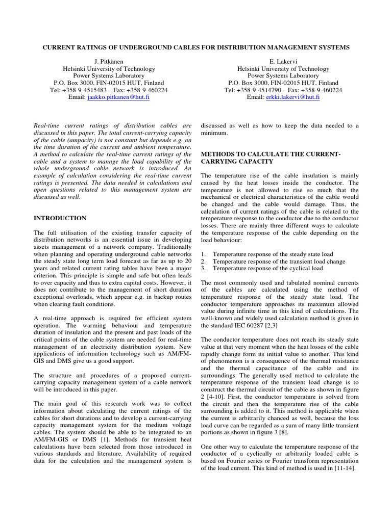 Real-Time Ratings for Underground Cables | PDF | Electrical Conductor ...