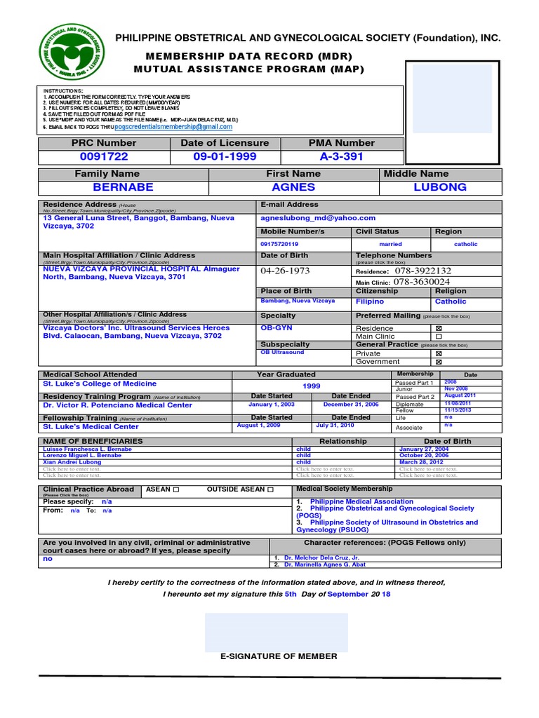 POGS Membership Data Record Form | PDF | Personally Identifiable ...