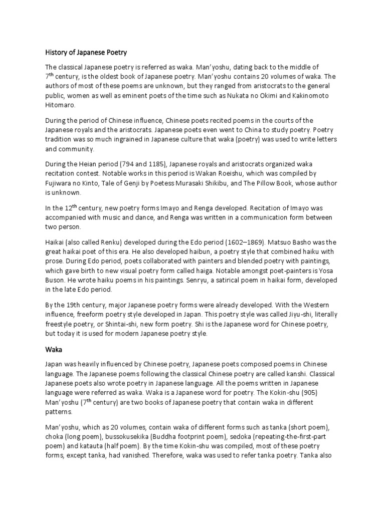 History of Japanese Poetry PDF Japanese Poetry Haiku