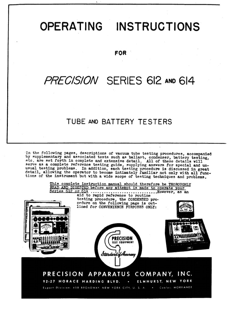 PRECISION 612 & 614 General Operating Instructions | PDF