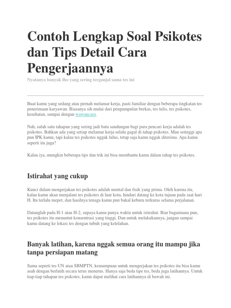 Contoh Soal Psikotes Jadi Guru Blog Pendidikan