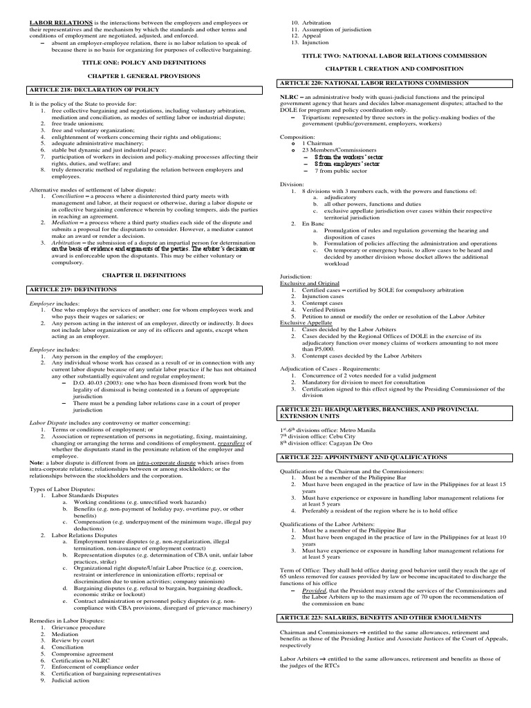 Labor Relations Notes | PDF | Arbitration | Judgment (Law)