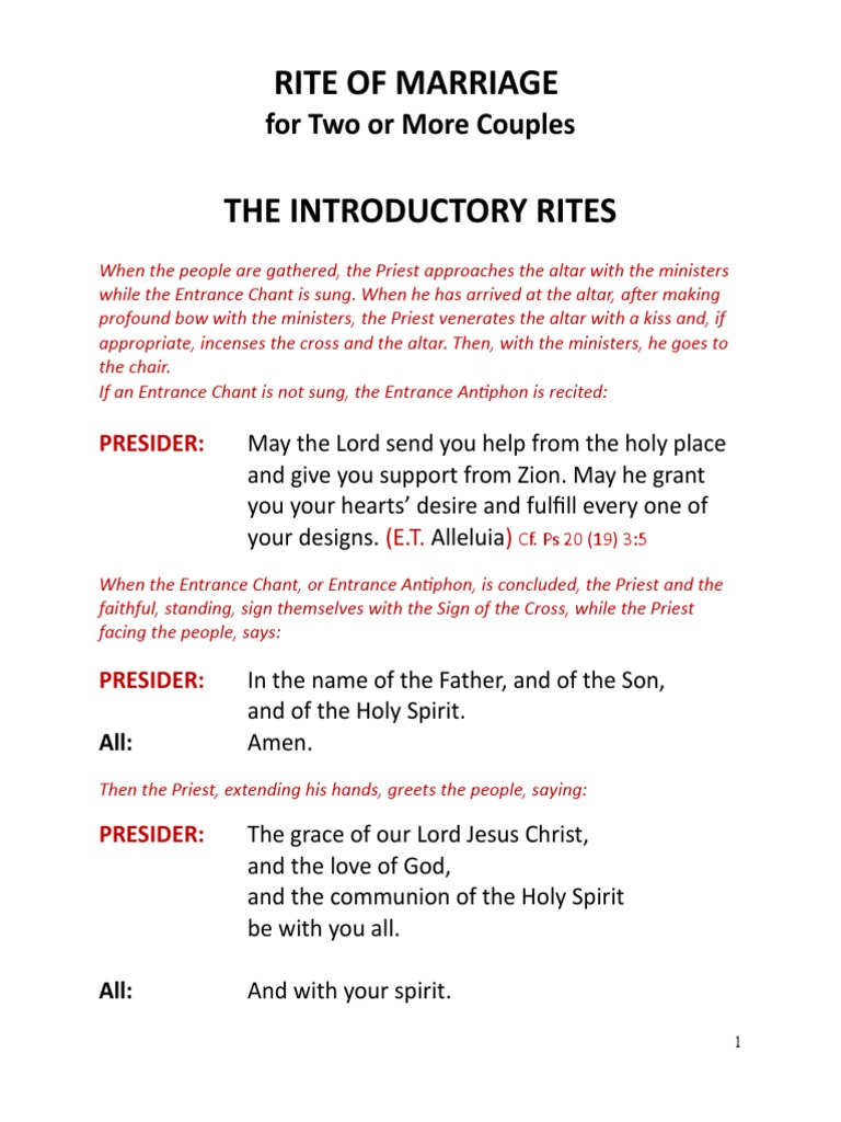 Mass With The Rite of Marriage For Two or More Couples - With The Rite ...