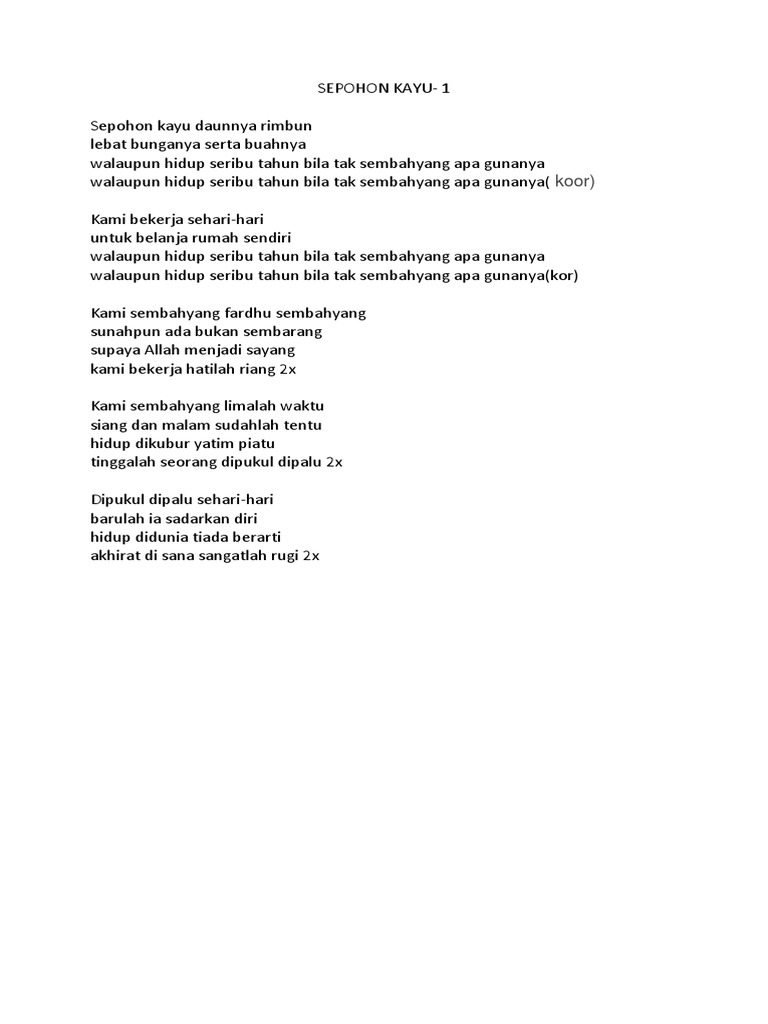 Lagu Sebatang Pohon Daunnya Rimbun Gambar Pohon