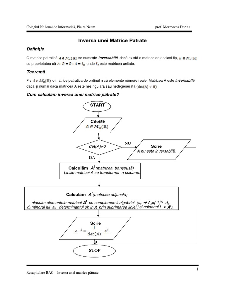 Inversa Unei Matrice Patrate