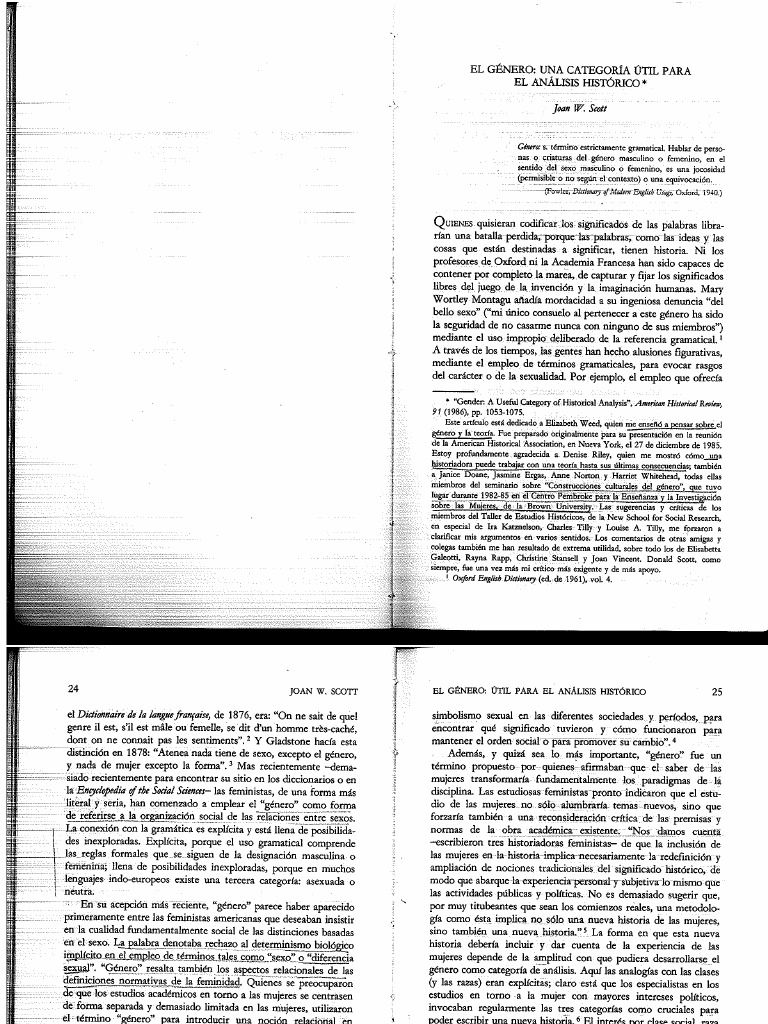 Género Una Categoría Útil para El Análisis Histórico Joan Scott PDF