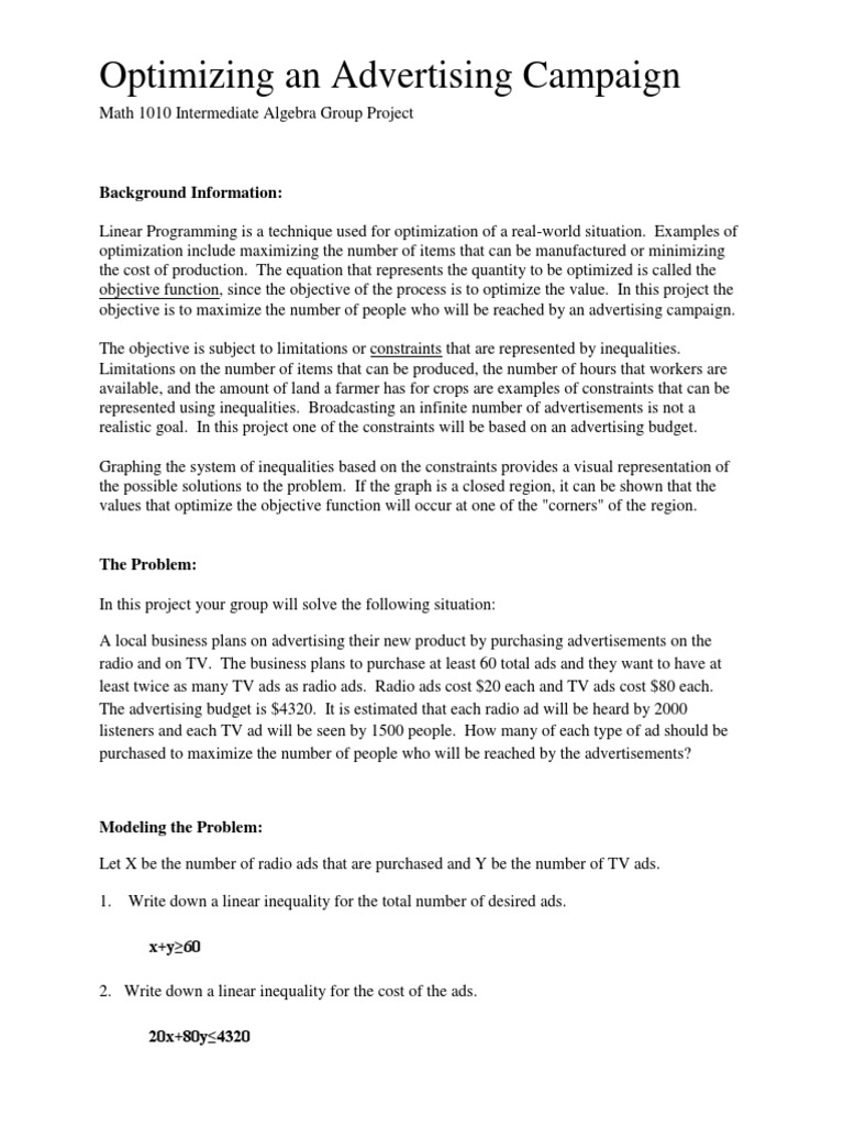 1010 Optimization Project | PDF | Mathematical Optimization | Linear ...
