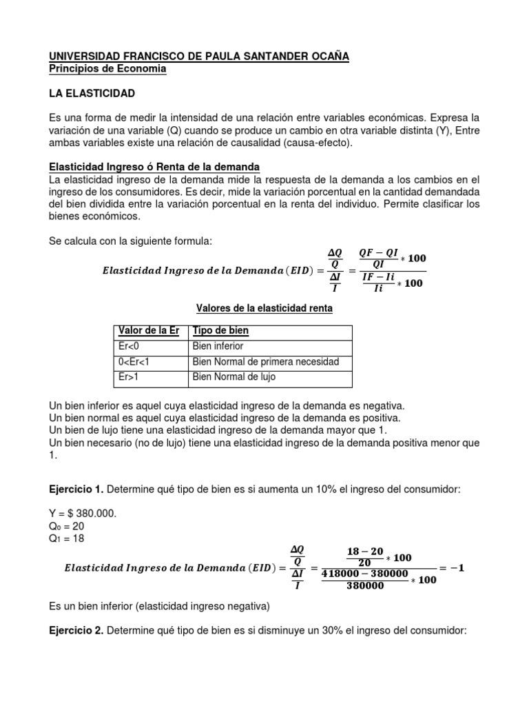 Elasticidad Ingreso de la Demanda: Fórmulas y Ejercicios | PDF ...