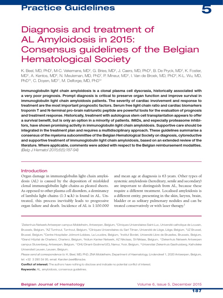 2015 AL Amyloidosis Treatment Guidelines | PDF | Multiple Myeloma ...