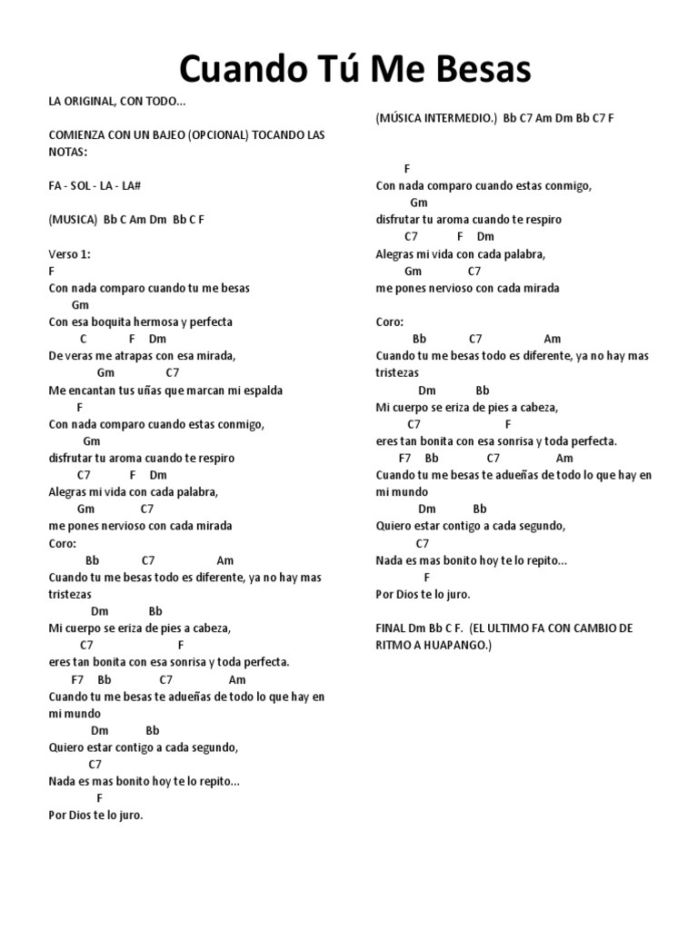 Letra De Cuando Tu Me Besas Canciones Musica Grabada