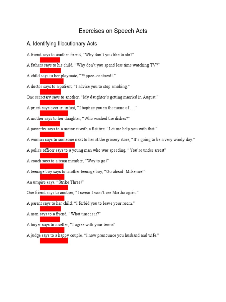 types of speech act worksheet