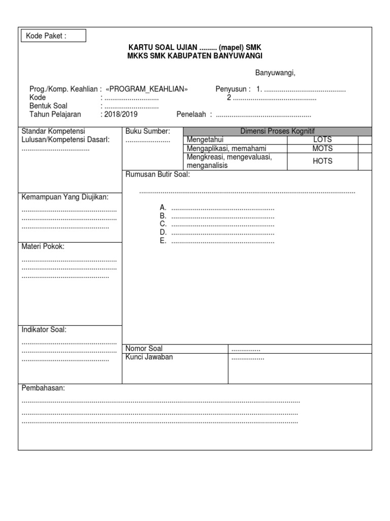 Kartu Soal Usbn Smk 2019 Guru Galeri