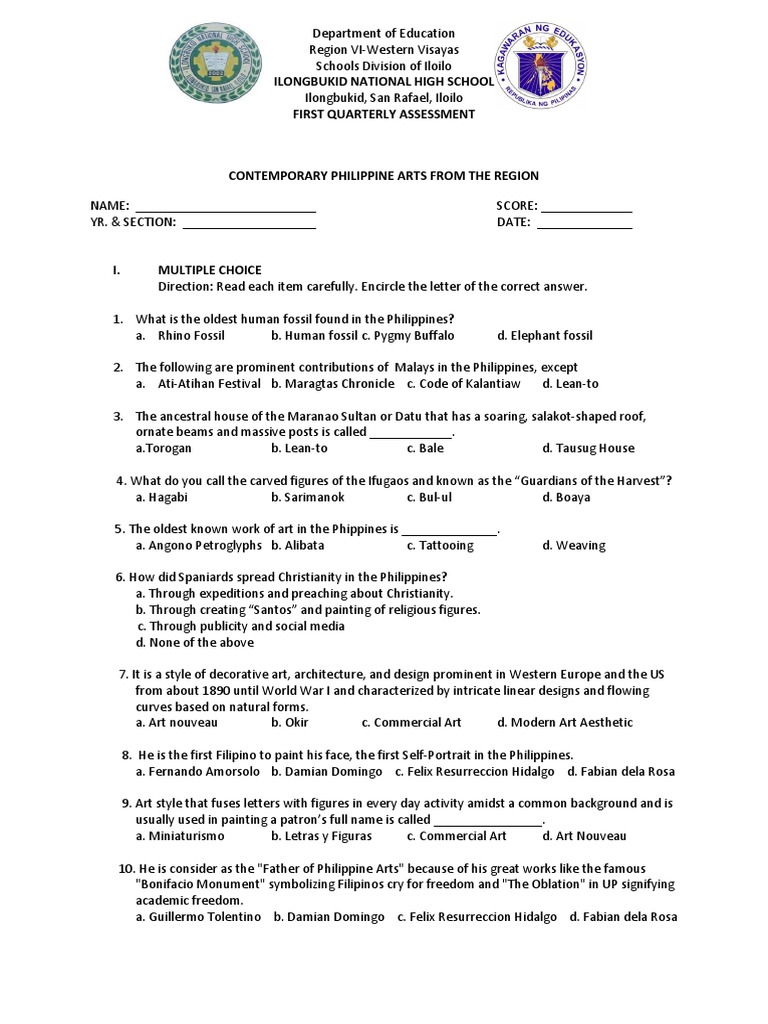 1st Quarter Exam in Grade 12 | PDF | Philippines | Paintings