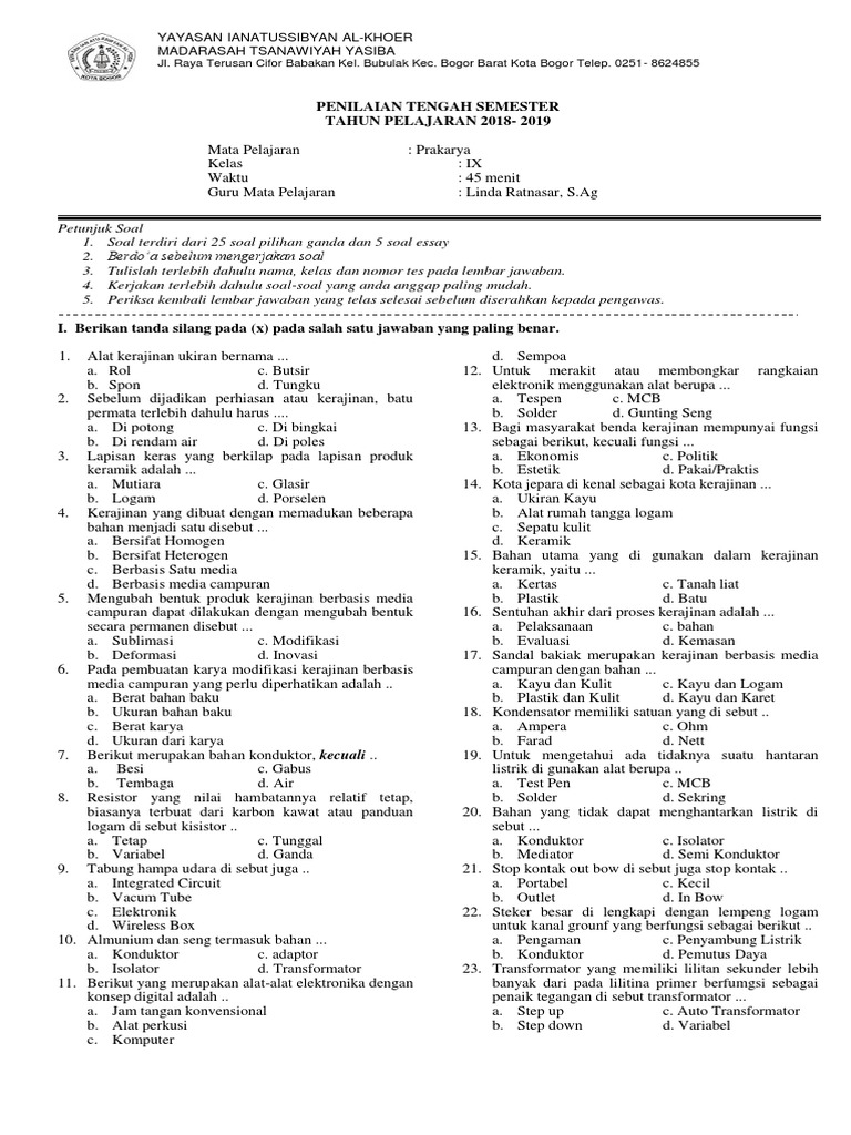 Soal Prakarya Kelas 9 Pdf