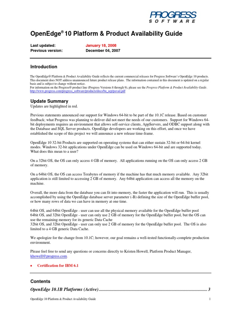 Openedge 10 Availability Guide Jan17 PDF 64 Bit Computing Windows Xp