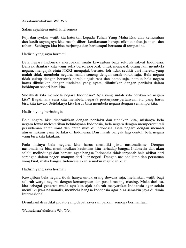 Contoh Pidato Bela Negara Singkat