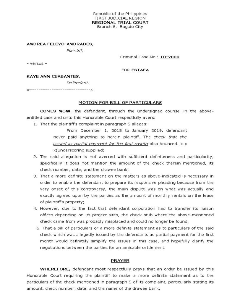 4 Bill of Particulars | PDF | Pleading | Social Institutions