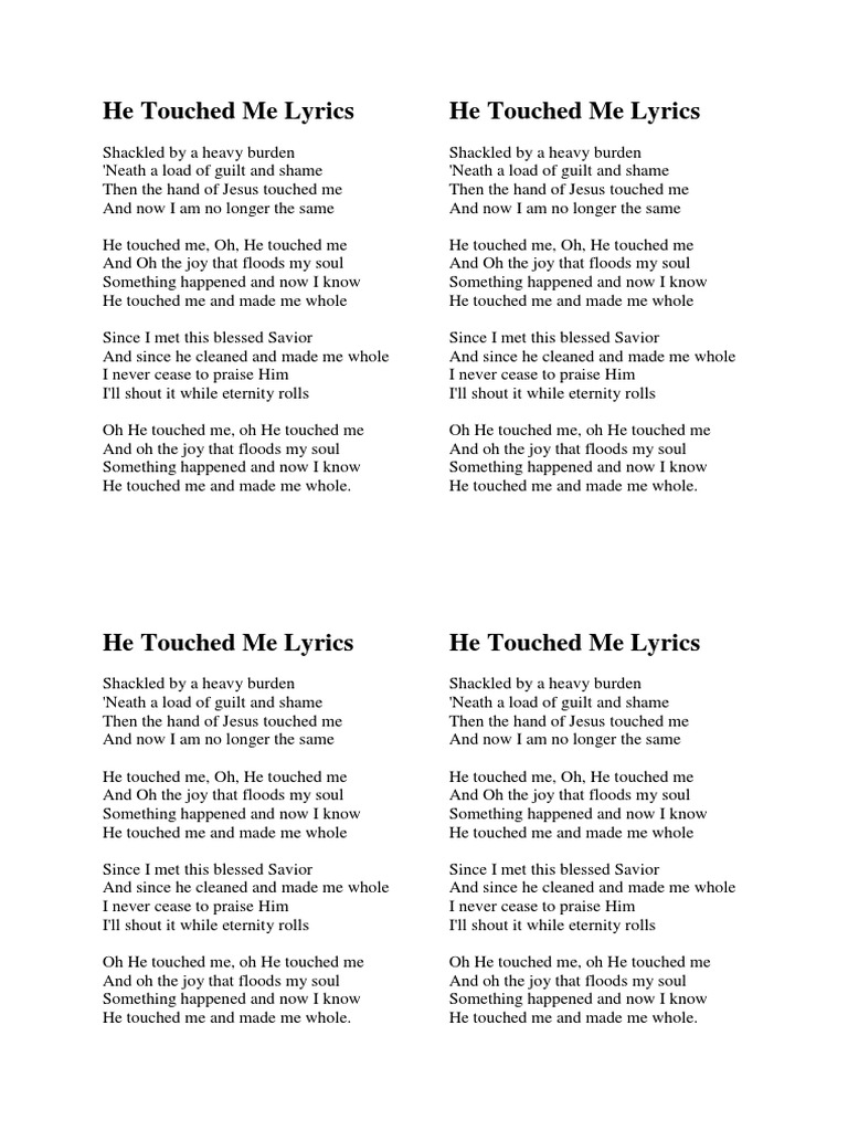 He Touched Me Lyrics He Touched Me Lyrics PDF Religious Belief And