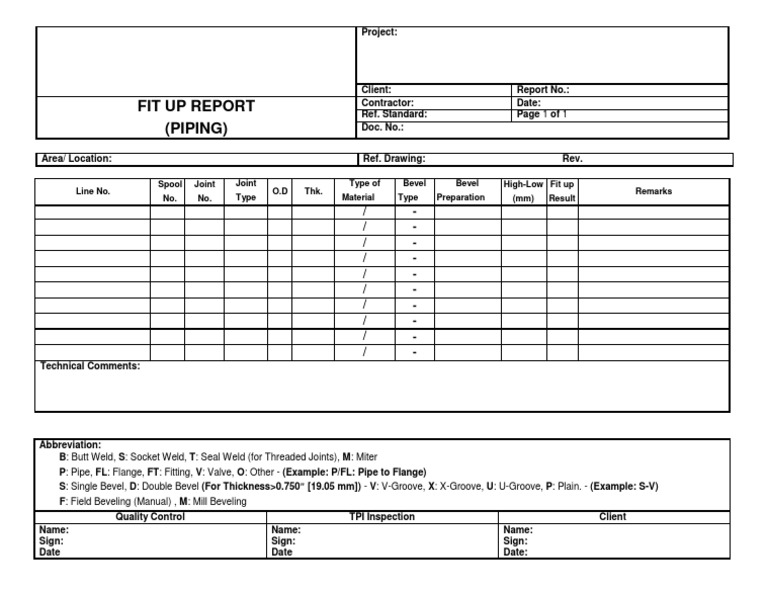 Piping Fit Up Inspection Report | PDF | Pipe (Fluid Conveyance) | Equipment